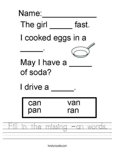 Fill in the missing -an words. Worksheet