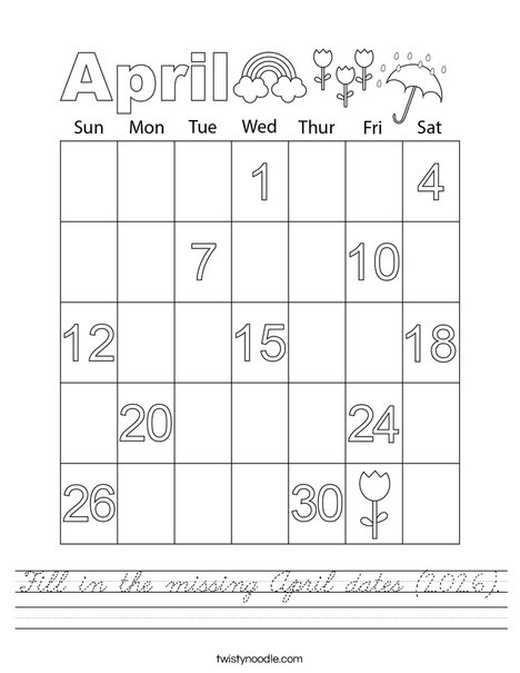 Fill in the missing April dates (2026). Worksheet