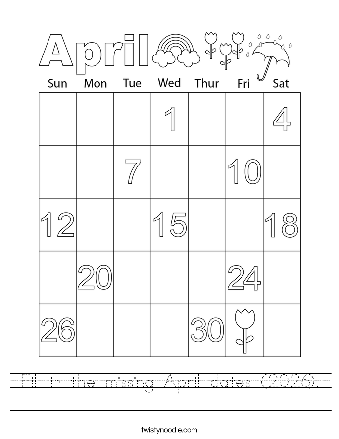 Fill in the missing April dates (2026). Worksheet