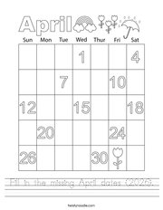 Fill in the missing April dates (2026) Handwriting Sheet