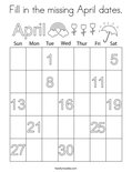 Fill in the missing April dates. Coloring Page