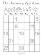 Fill in the missing April dates Coloring Page