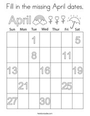 Fill in the missing April dates Coloring Page