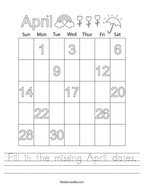 Fill in the missing April dates Handwriting Sheet