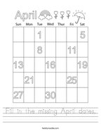 Fill in the missing April dates Handwriting Sheet
