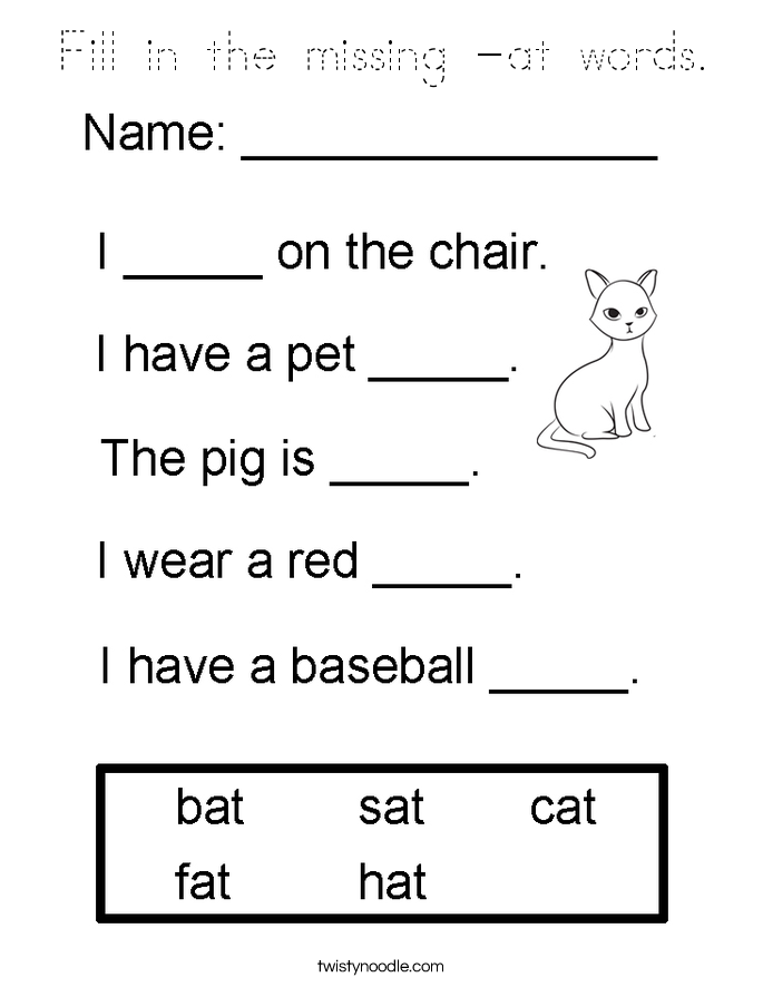 Fill in the missing -at words. Coloring Page