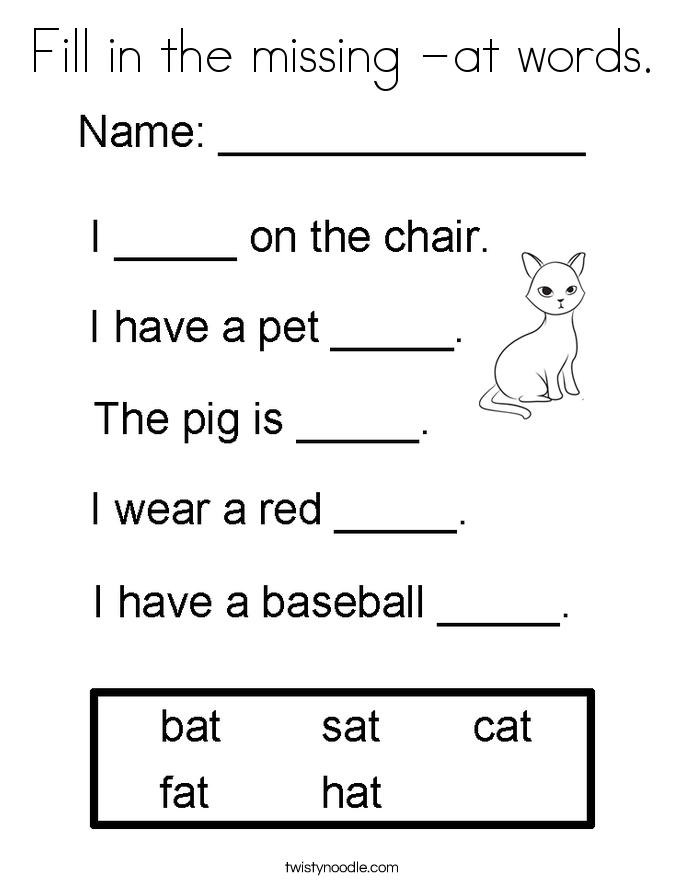 Fill in the missing -at words. Coloring Page