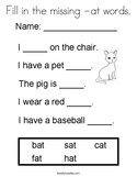 Fill in the missing -at words Coloring Page