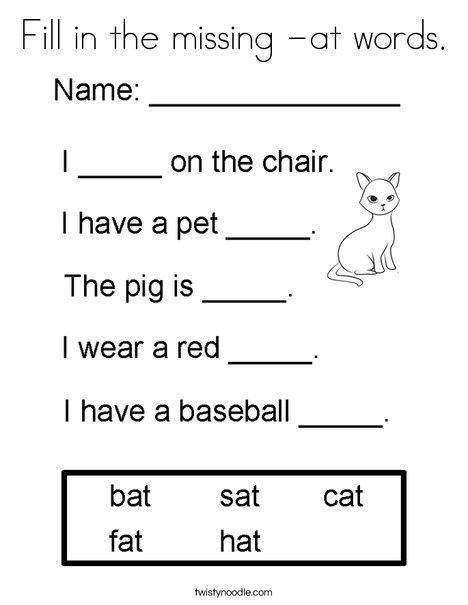 Fill in the missing -at words. Coloring Page