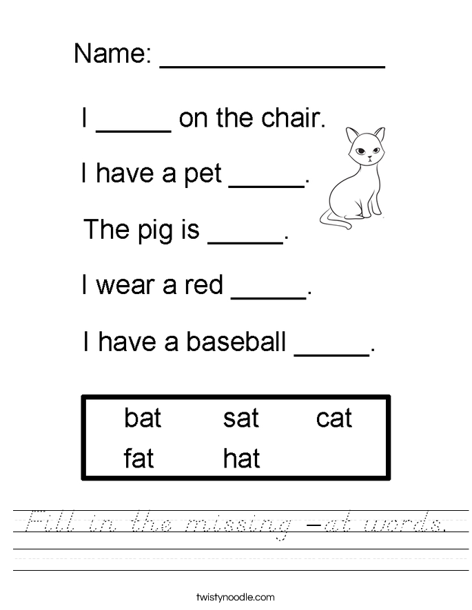 fill in the missing at words worksheet dnealian
