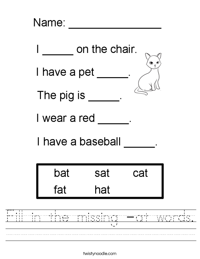 fill in the missing at words worksheet twisty noodle