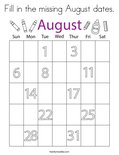 Fill in the missing August dates. Coloring Page