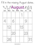 Fill in the missing August dates. Coloring Page