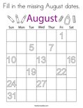 Fill in the missing August dates. Coloring Page