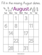 Fill in the missing August dates Coloring Page