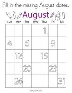 Fill in the missing August dates Coloring Page