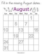 Fill in the missing August dates Coloring Page