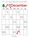 Fill in the missing December dates 2025. Coloring Page