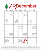 Fill in the missing December dates 2025 Handwriting Sheet