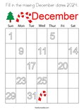 Fill in the missing December dates 2024. Coloring Page