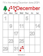 Fill in the missing December dates 2024 Coloring Page