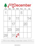 Fill in the missing December dates 2024. Worksheet