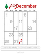 Fill in the missing December dates 2024 Handwriting Sheet