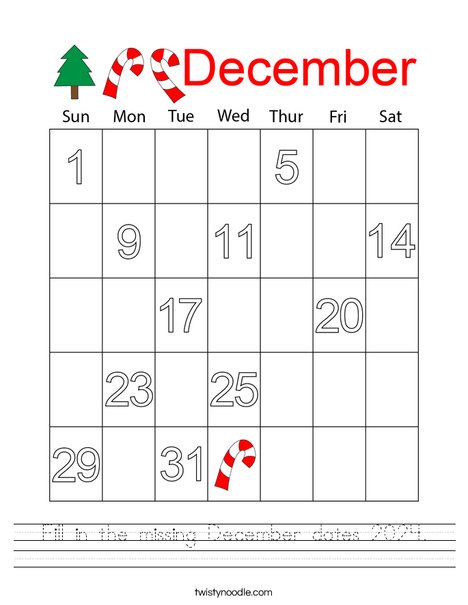 Fill in the missing December dates 2024. Worksheet