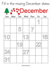 Fill in the missing December dates Coloring Page