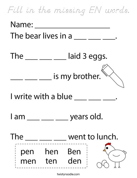 Fill in the missing EN words. Coloring Page