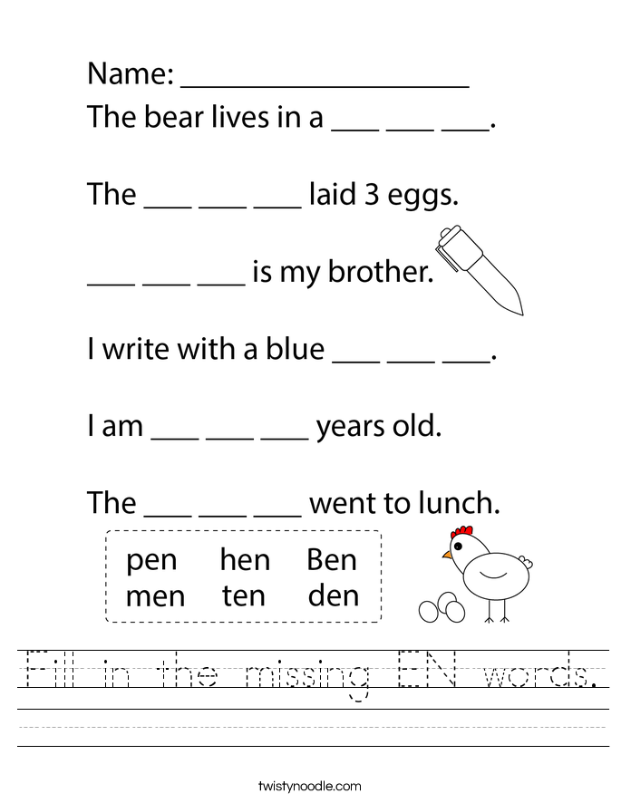 Fill in the missing EN words. Worksheet