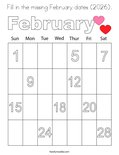 Fill in the missing February dates (2026). Coloring Page