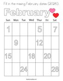 Fill in the missing February dates (2026) Coloring Page