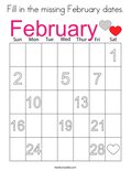 Fill in the missing February dates. Coloring Page