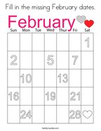 Fill in the missing February dates Coloring Page