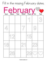 Fill in the missing February dates Coloring Page