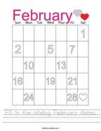 Fill in the missing February dates Handwriting Sheet