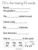 Fill in the missing IG words Coloring Page