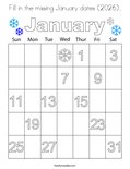 Fill in the missing January dates (2026). Coloring Page