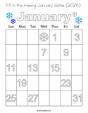 Fill in the missing January dates (2026) Coloring Page