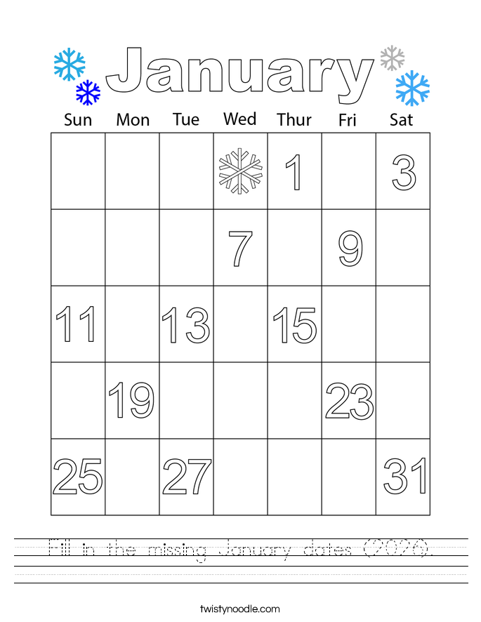 Fill in the missing January dates (2026). Worksheet