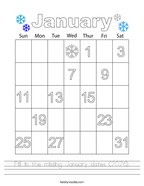 Fill in the missing January dates (2026) Handwriting Sheet