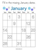 Fill in the missing January dates Coloring Page