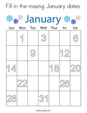 Fill in the missing January dates Coloring Page