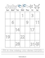 Fill in the missing July dates (2026) Handwriting Sheet