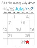 Fill in the missing July dates. Coloring Page