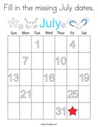 Fill in the missing July dates Coloring Page
