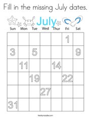 Fill in the missing July dates Coloring Page