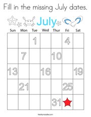 Fill in the missing July dates Coloring Page