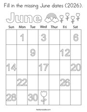 Fill in the missing June dates (2026) Coloring Page
